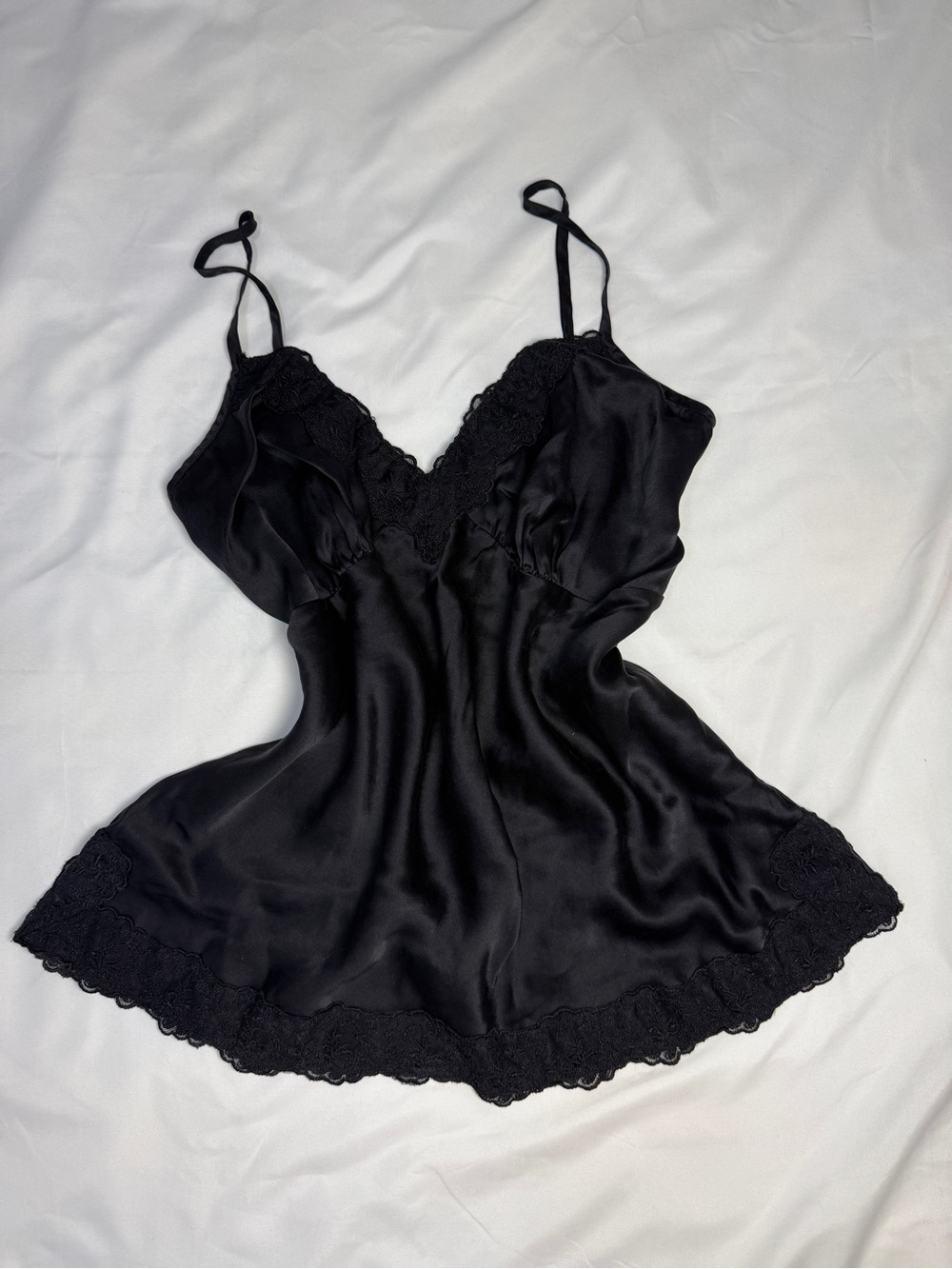 Black Lace Trim Satin Chemise - Women Intimates & Sleepwear